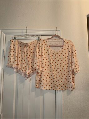 Silks Design Soft Peach Print Ruffle Short Pajama Set, XXL